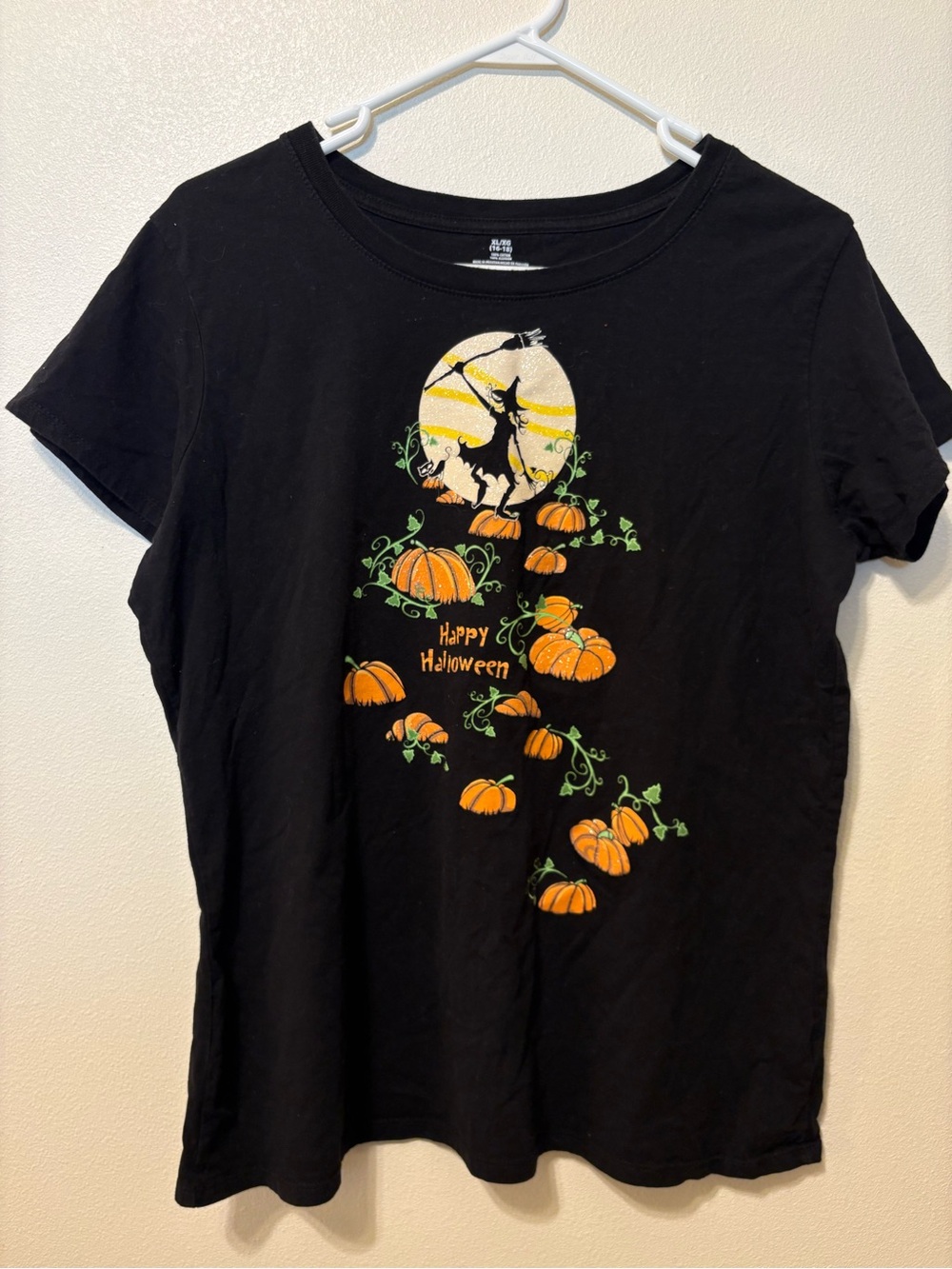 Girls Black Halloween Graphic Tee with Pumpkins